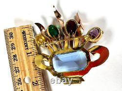 Vintage Brooch Coro Flower Urn Clear Blue Rhinestone Figural Rare