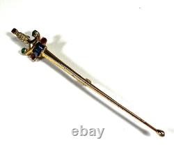 Vintage Brooch Coro Sword Sterling Silver Rhinestone Thin Long Signed