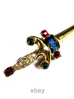 Vintage Brooch Coro Sword Sterling Silver Rhinestone Thin Long Signed