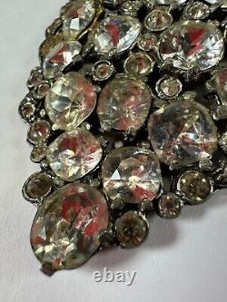 Vintage Brooch Eisenberg Original Glass Rhinestone Dress Clip Teardrop Clear