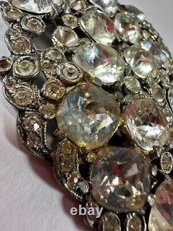 Vintage Brooch Eisenberg Original Glass Rhinestone Dress Clip Teardrop Clear