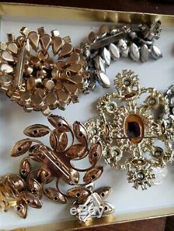 Vintage Brooch High-end Rhinestone Prong Brooch Earrings Sets Lot AS FOUND! AB