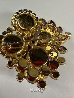 Vintage Brooch Juliana Rivoli Blue Purple Rhinestone Gold Tone Delizza