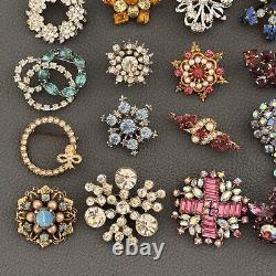 Vintage Brooch Lot Of 30 Rhinestones Floral Faux Pearl Pink Blue Purple Clear