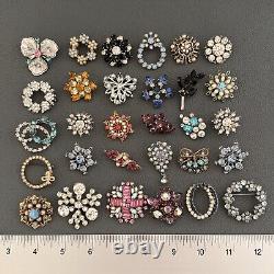 Vintage Brooch Lot Of 30 Rhinestones Floral Faux Pearl Pink Blue Purple Clear