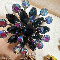 Vintage Brooch Lot Rhinestone Colorful Flower Watermelon Heart 10 Piece