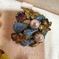 Vintage Brooch Lot Rhinestone Colorful Flower Watermelon Heart 10 Piece