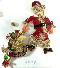 Vintage Brooch Lunch At The Ritz Santa Articulated Moveable Rhinestone Christmas