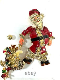 Vintage Brooch Lunch At The Ritz Santa Articulated Moveable Rhinestone Christmas