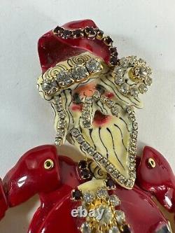 Vintage Brooch Lunch At The Ritz Santa Articulated Moveable Rhinestone Christmas