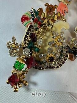 Vintage Brooch Lunch At The Ritz Santa Articulated Moveable Rhinestone Christmas