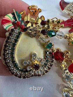 Vintage Brooch Lunch At The Ritz Santa Articulated Moveable Rhinestone Christmas