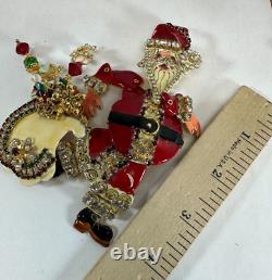 Vintage Brooch Lunch At The Ritz Santa Articulated Moveable Rhinestone Christmas