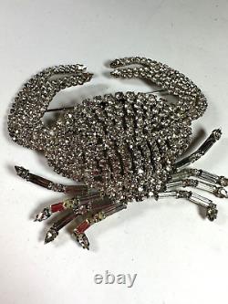 Vintage Brooch Monty Don Huge Crab Rhinestone Signed AS IS Very Rare 90s Style