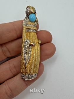Vintage Brooch Nettie Rosenstein Figural Court Woman Turban Goldtone Signed