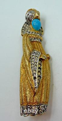 Vintage Brooch Nettie Rosenstein Figural Court Woman Turban Goldtone Signed