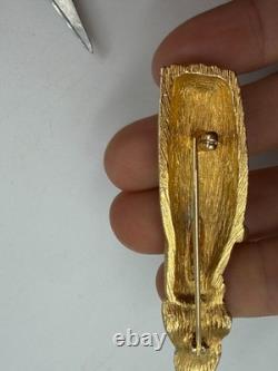 Vintage Brooch Nettie Rosenstein Figural Court Woman Turban Goldtone Signed