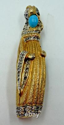 Vintage Brooch Nettie Rosenstein Figural Court Woman Turban Goldtone Signed