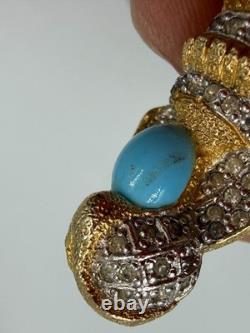 Vintage Brooch Nettie Rosenstein Figural Court Woman Turban Goldtone Signed