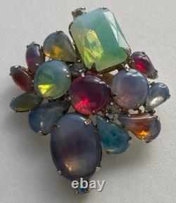Vintage Brooch Pin Juliana Delizza Elster Moonstone Opal Art Glass Cabochon MCM