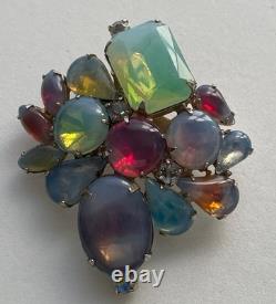 Vintage Brooch Pin Juliana Delizza Elster Moonstone Opal Art Glass Cabochon MCM