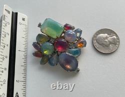 Vintage Brooch Pin Juliana Delizza Elster Moonstone Opal Art Glass Cabochon MCM