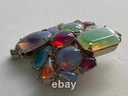 Vintage Brooch Pin Juliana Delizza Elster Moonstone Opal Art Glass Cabochon MCM