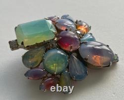Vintage Brooch Pin Juliana Delizza Elster Moonstone Opal Art Glass Cabochon MCM