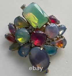 Vintage Brooch Pin Juliana Delizza Elster Moonstone Opal Art Glass Cabochon MCM