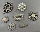 Vintage Brooch Pin Lot Of 7 Silver Tone, Crystal Gems/Rhinestones/Filagree