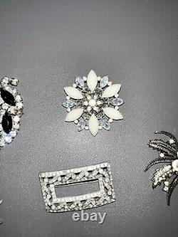 Vintage Brooch Pin Lot Of 7 Silver Tone, Crystal Gems/Rhinestones/Filagree