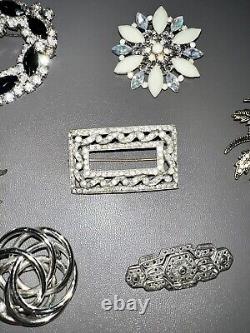 Vintage Brooch Pin Lot Of 7 Silver Tone, Crystal Gems/Rhinestones/Filagree