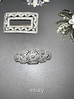 Vintage Brooch Pin Lot Of 7 Silver Tone, Crystal Gems/Rhinestones/Filagree