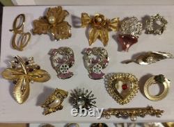 Vintage Brooch Pin Lot Unmarked Except 2 Multiple Material Rhinestones Metal Etc