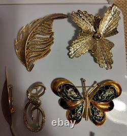 Vintage Brooch Pin Lot Unmarked Except 2 Multiple Material Rhinestones Metal Etc