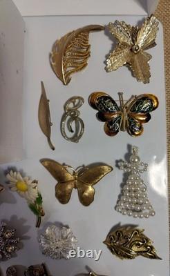 Vintage Brooch Pin Lot Unmarked Except 2 Multiple Material Rhinestones Metal Etc