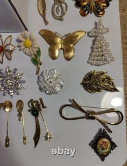 Vintage Brooch Pin Lot Unmarked Except 2 Multiple Material Rhinestones Metal Etc