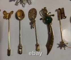 Vintage Brooch Pin Lot Unmarked Except 2 Multiple Material Rhinestones Metal Etc