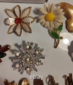 Vintage Brooch Pin Lot Unmarked Except 2 Multiple Material Rhinestones Metal Etc