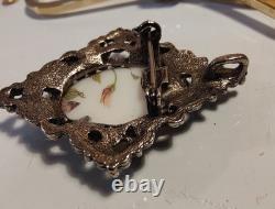 Vintage Brooch Pin Lot Unmarked Except 2 Multiple Material Rhinestones Metal Etc