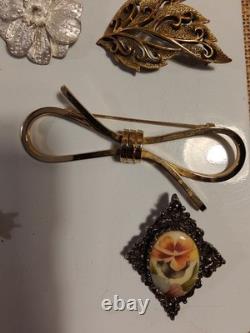Vintage Brooch Pin Lot Unmarked Except 2 Multiple Material Rhinestones Metal Etc
