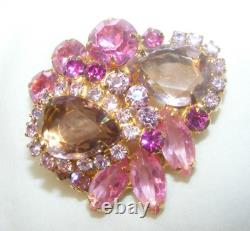 Vintage Brooch Pin Pink Tear Drop Rhinestone Open Back Gold Tone