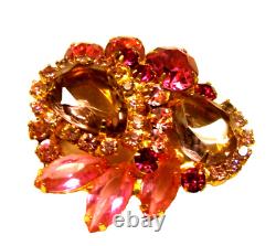 Vintage Brooch Pin Pink Tear Drop Rhinestone Open Back Gold Tone