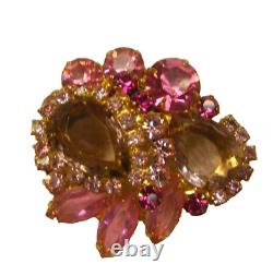 Vintage Brooch Pin Pink Tear Drop Rhinestone Open Back Gold Tone