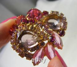 Vintage Brooch Pin Pink Tear Drop Rhinestone Open Back Gold Tone