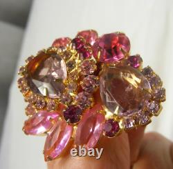 Vintage Brooch Pin Pink Tear Drop Rhinestone Open Back Gold Tone