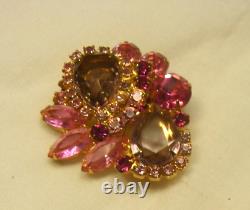 Vintage Brooch Pin Pink Tear Drop Rhinestone Open Back Gold Tone