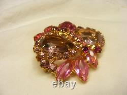 Vintage Brooch Pin Pink Tear Drop Rhinestone Open Back Gold Tone