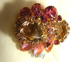 Vintage Brooch Pin Pink Tear Drop Rhinestone Open Back Gold Tone