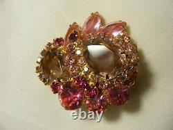 Vintage Brooch Pin Pink Tear Drop Rhinestone Open Back Gold Tone